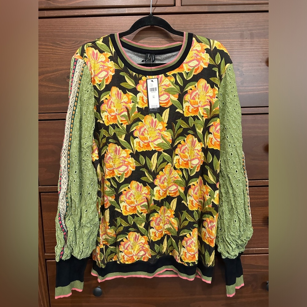 Anthropologie Bl-nk Contrast Eyelet Pullover size XL, NWT